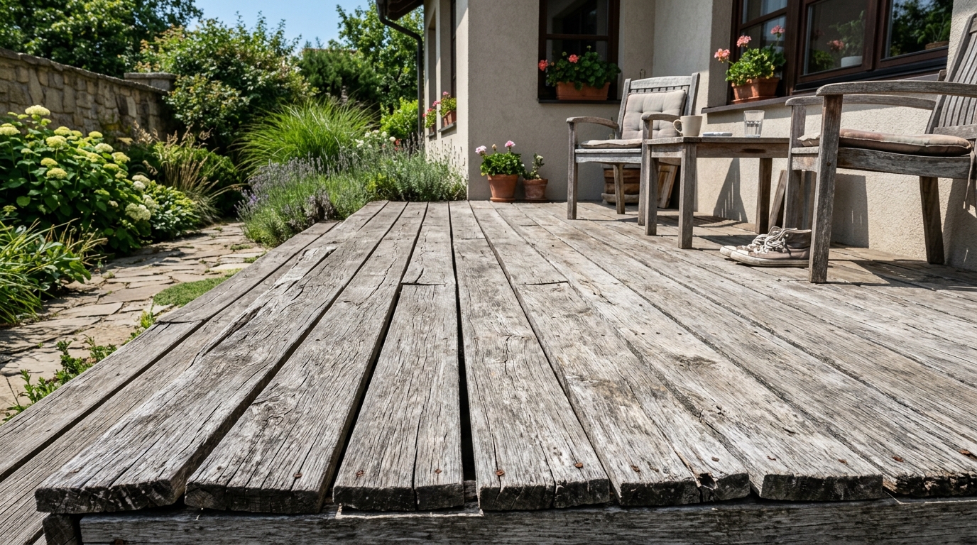 Deck de Madeira Antigo Desgastado pelo Sol